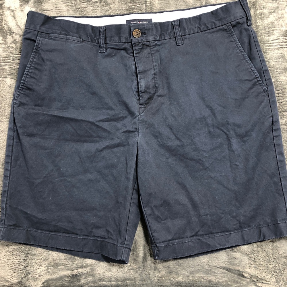 Tommy Hilfiger Chino Shorts Mens 38 Navy Blue Classic Cotton Twill Flat‎ Front